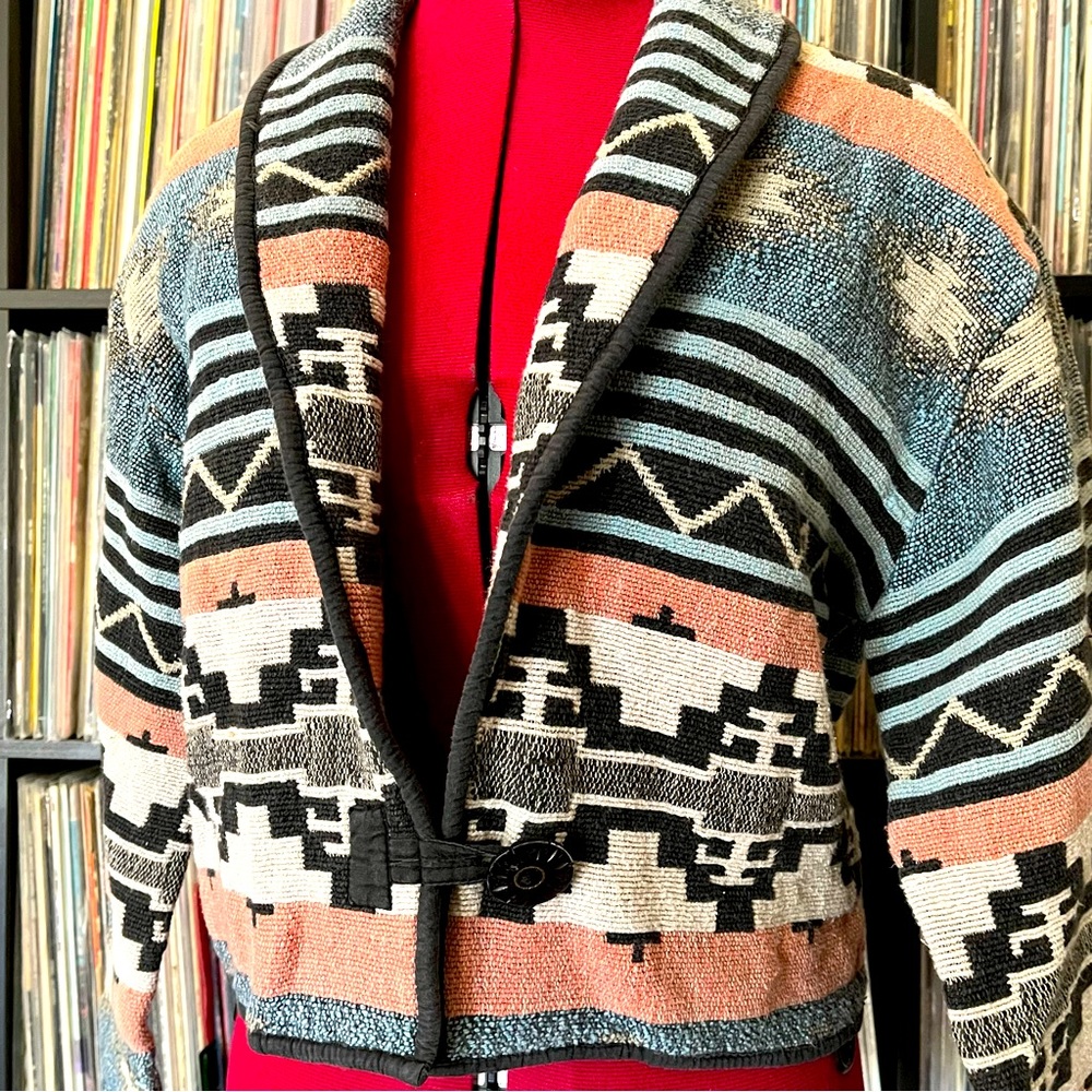 southwest woven blanket jacket cropped 80s 90s y2k western desert ranch vintage
